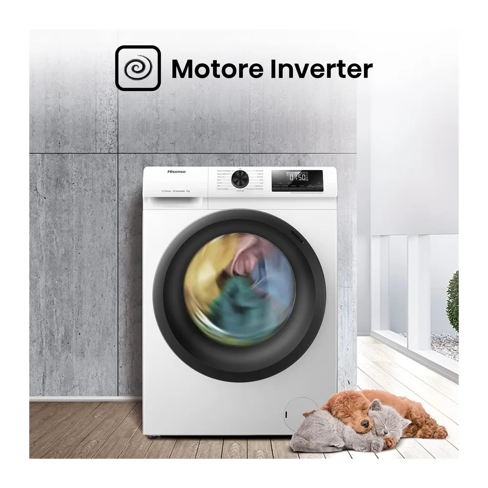 Hisense WFQE6012EVM – Lavatrice Slim a Carica Frontale 6 kg, Classe A, Vapore, 15 Programmi, Motore Inverter, — 6