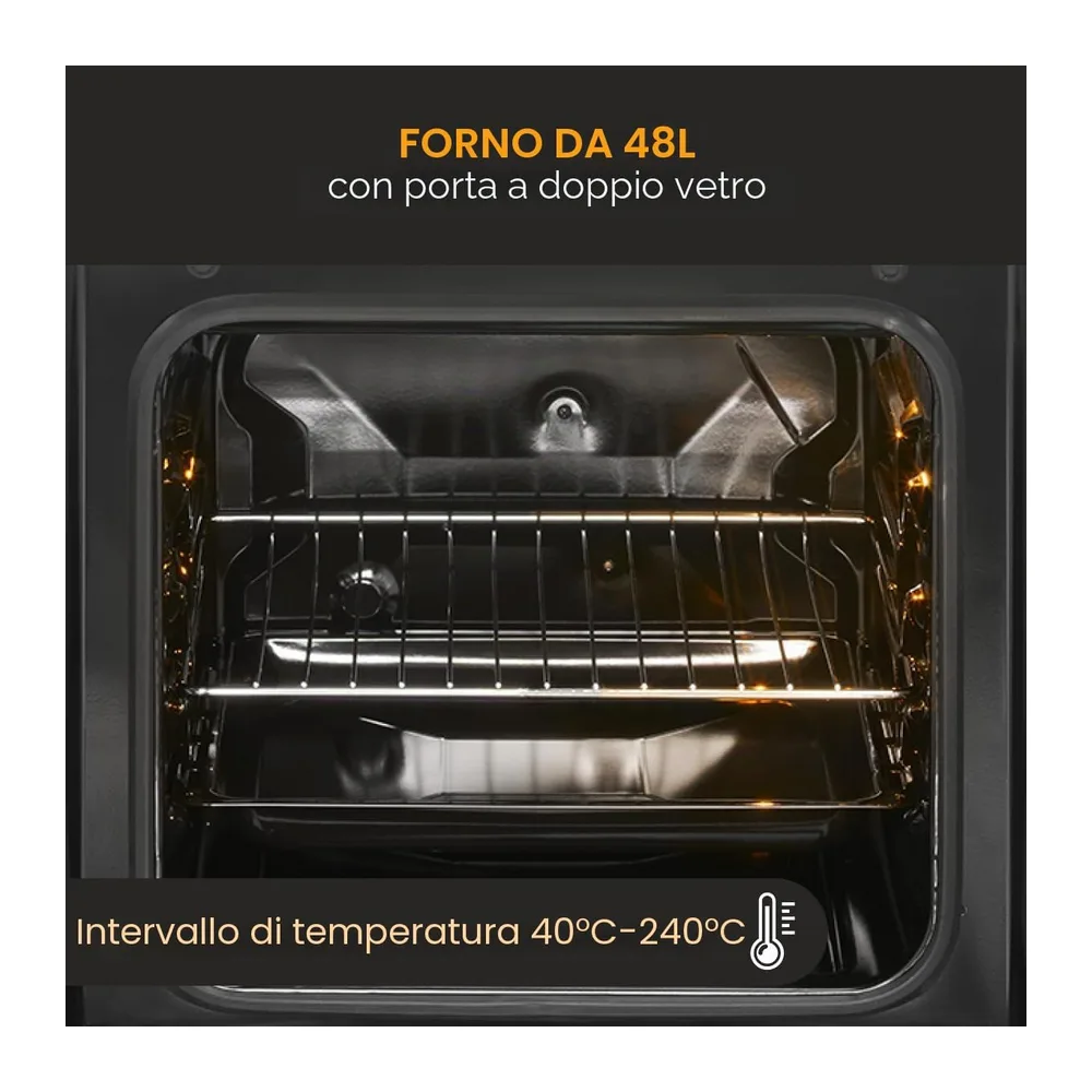Boman, Cuisinière Electrique 4 plaques et four de 48L, Largeur 50 cm, cuisine avec plaque couvre-feu, — 5