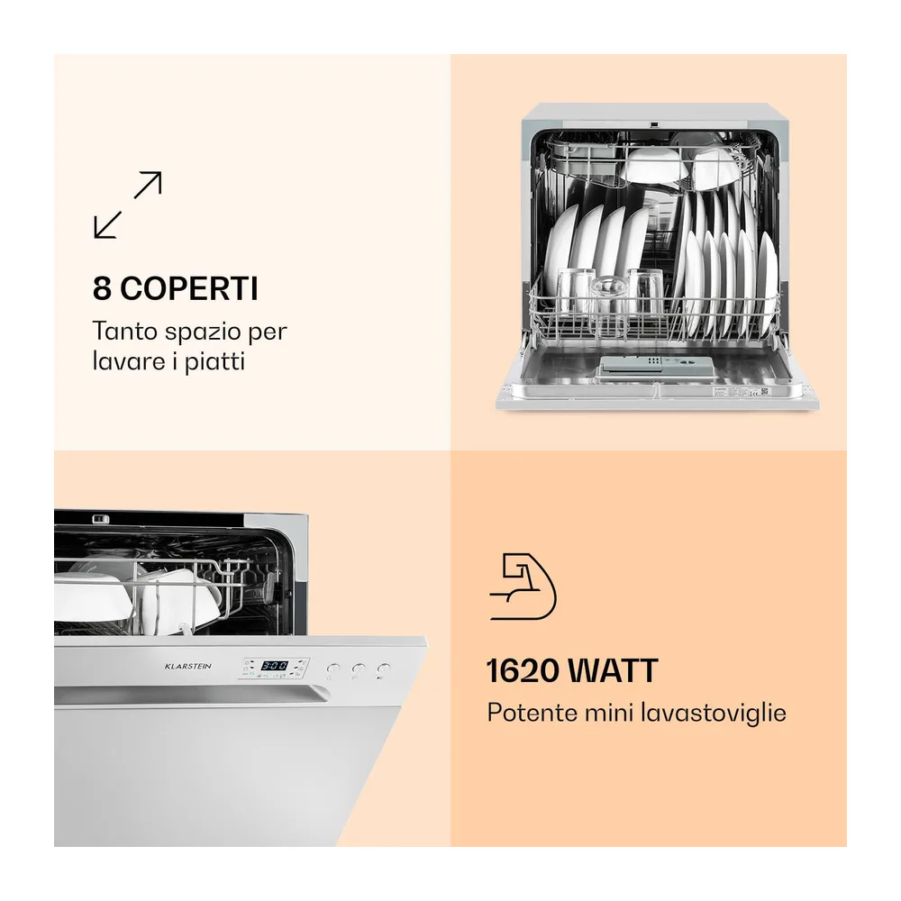 Klarstein Lavastoviglie 8 Coperti, Lavastoviglie Libera Installazione Silenziosa con 6 Programmi di Lavaggio, — 3