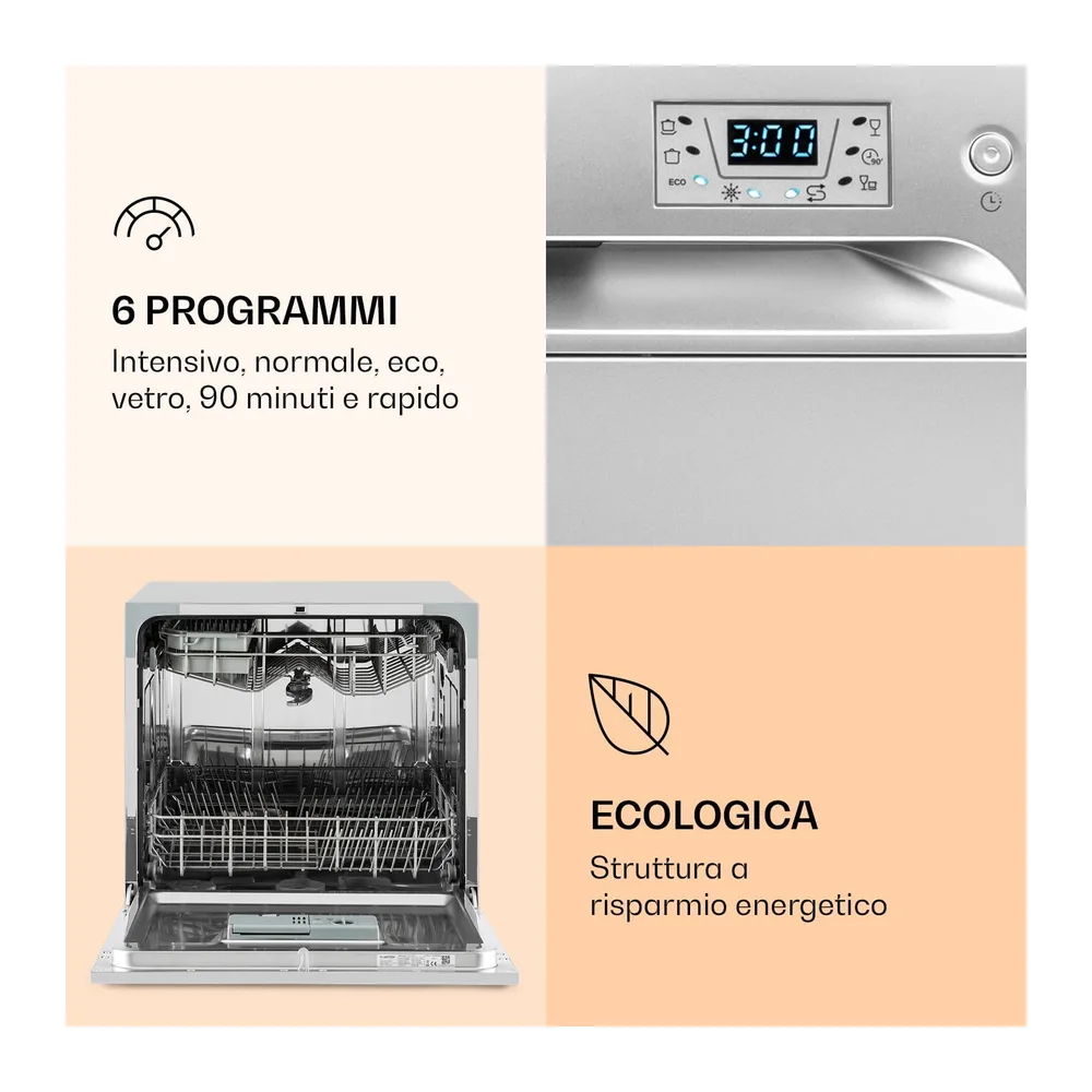 Klarstein Lavastoviglie 8 Coperti, Lavastoviglie Libera Installazione Silenziosa con 6 Programmi di Lavaggio, — 5