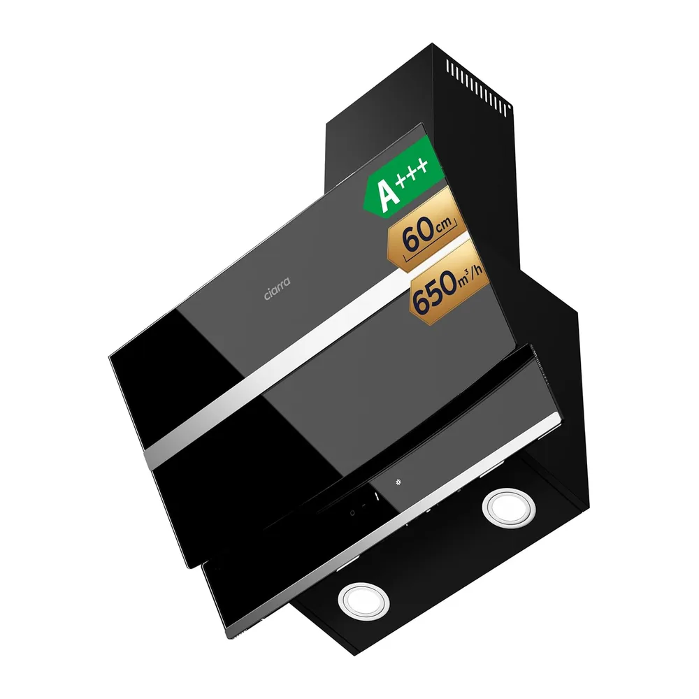 CIARRA Cappa Aspirante Inclinata 60 cm,650 m³/h,CBCB6736N,Controllo touch [Classe di efficienza energetica