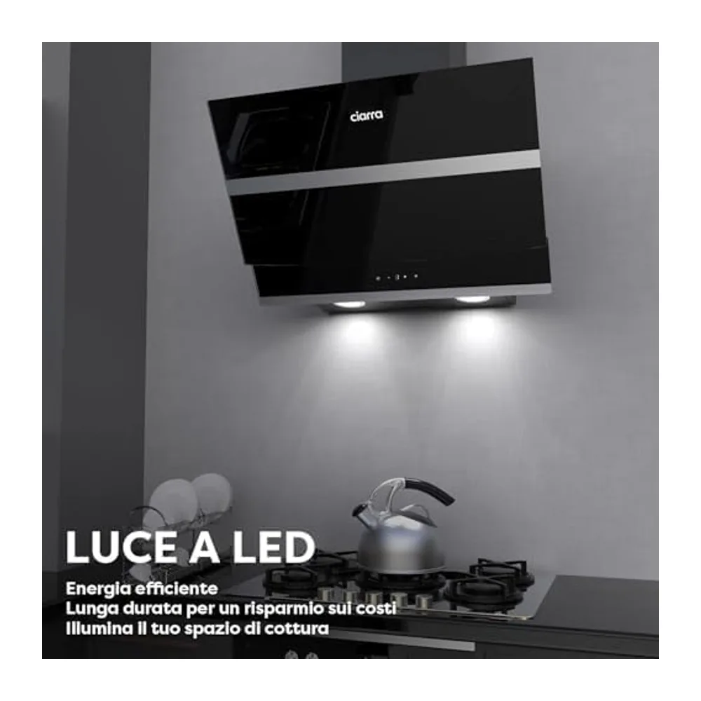 CIARRA Cappa Aspirante Inclinata 60 cm,650 m³/h,CBCB6736N,Controllo touch [Classe di efficienza energetica — 2