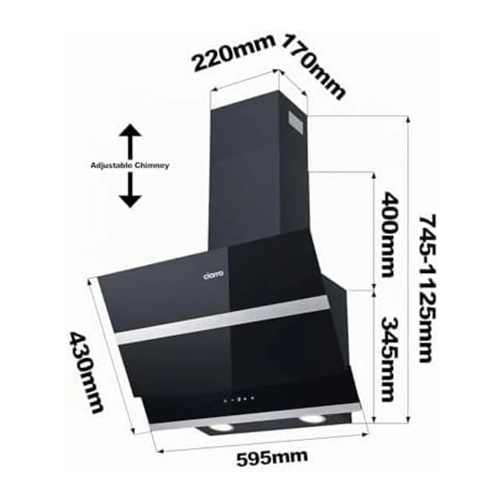 CIARRA Cappa Aspirante Inclinata 60 cm,650 m³/h,CBCB6736N,Controllo touch [Classe di efficienza energetica — 4
