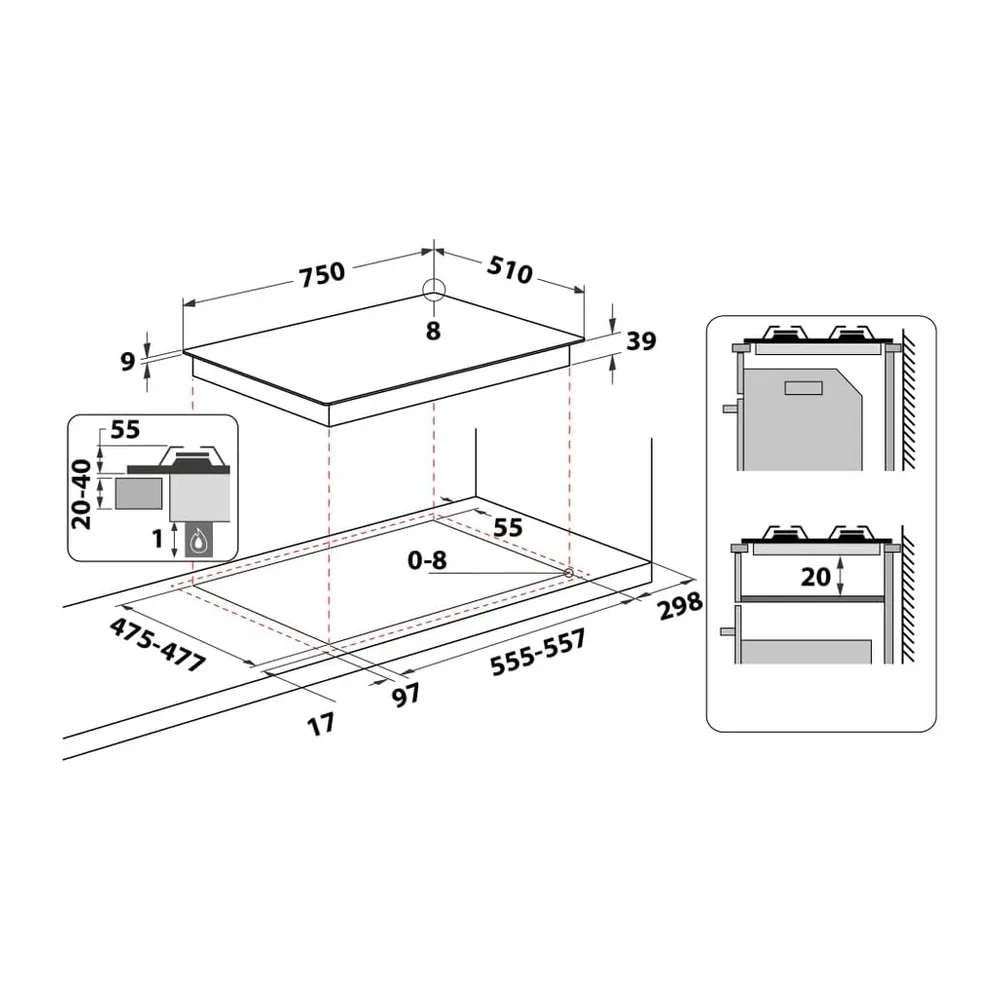 Hotpoint PCN 750 T (AN) R/HA Incasso Gas Antracite piano cottura [Classe di efficienza energetica F] — 5