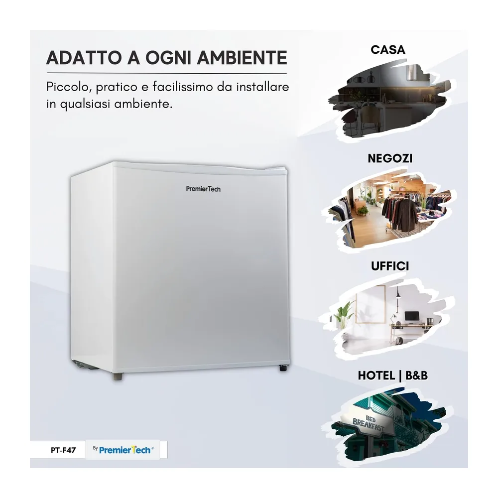PremierTech Mini Frigo Bar 45 Litri Frigorifero Hotel Ufficio Bianco PT-F47 [Classe di efficienza energetica — 4