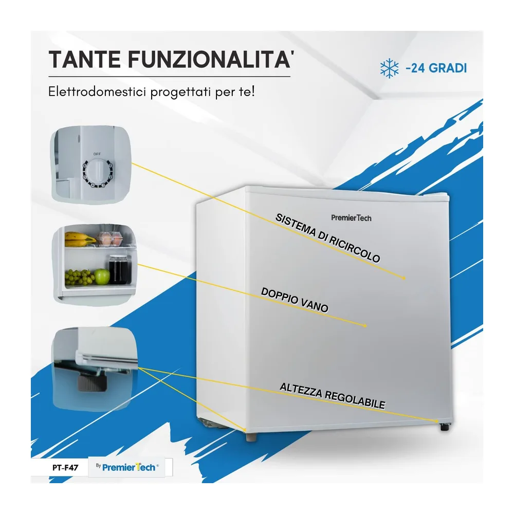 PremierTech Mini Frigo Bar 45 Litri Frigorifero Hotel Ufficio Bianco PT-F47 [Classe di efficienza energetica — 6