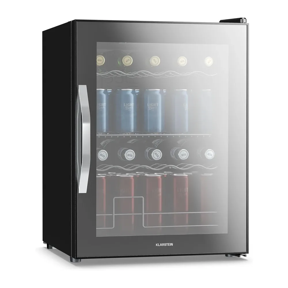 KLARSTEIN Frigo Vetrina Bibite 60L - Porta in Vetro a Specchio, LED, Temperatura 0-13°C, 4 Ripiani