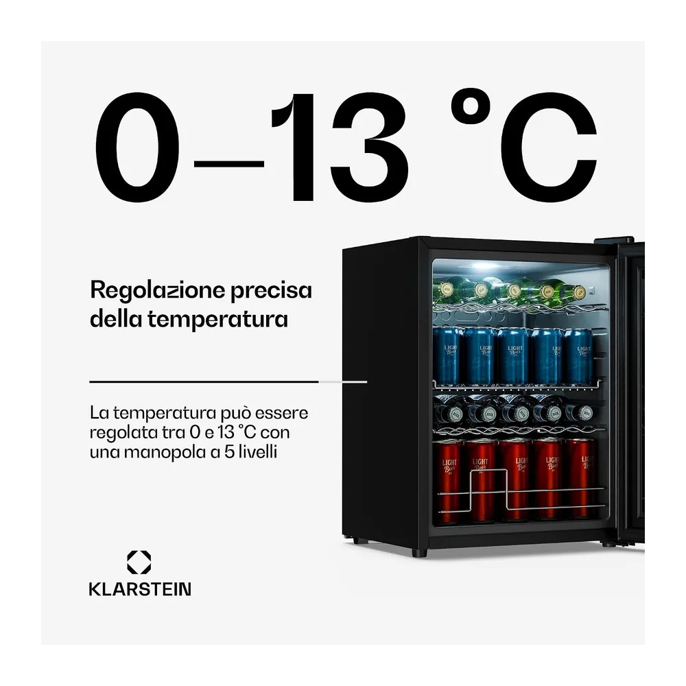 KLARSTEIN Frigo Vetrina Bibite 60L - Porta in Vetro a Specchio, LED, Temperatura 0-13°C, 4 Ripiani — 4