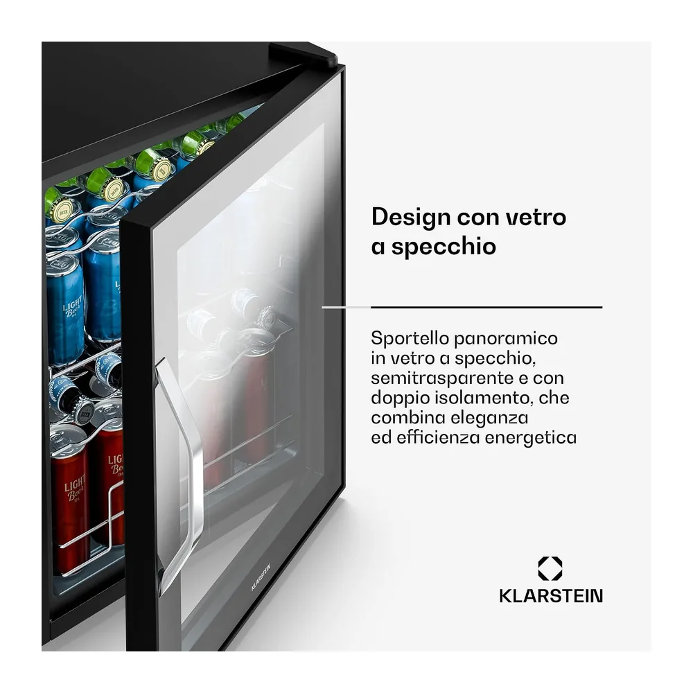 KLARSTEIN Frigo Vetrina Bibite 60L - Porta in Vetro a Specchio, LED, Temperatura 0-13°C, 4 Ripiani — 5