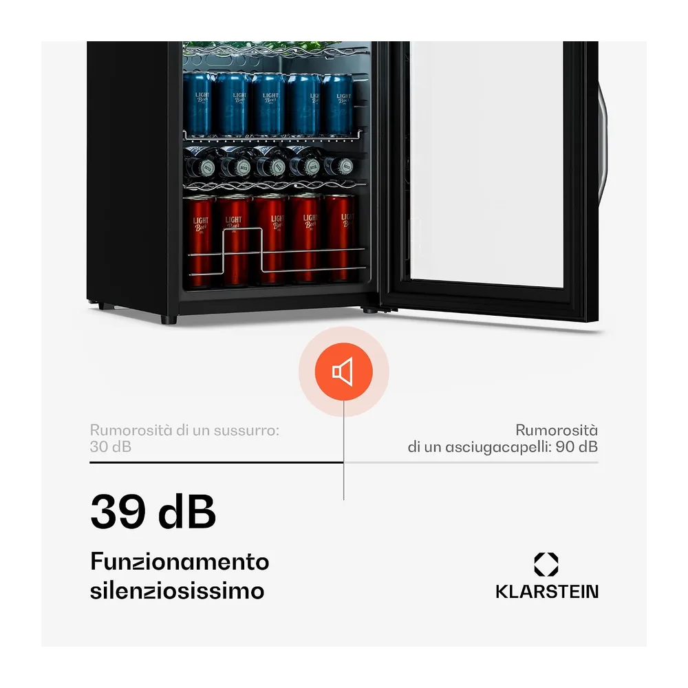 KLARSTEIN Frigo Vetrina Bibite 60L - Porta in Vetro a Specchio, LED, Temperatura 0-13°C, 4 Ripiani — 6