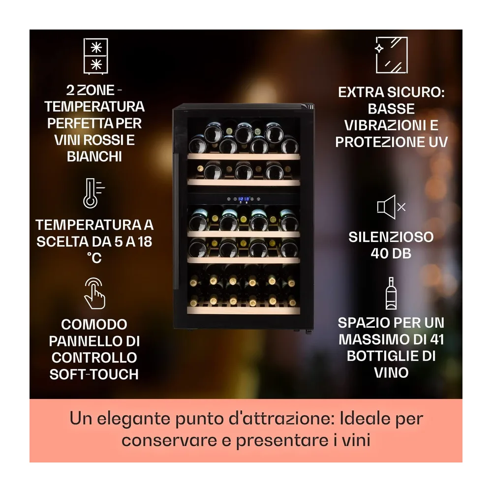 Klarstein Cantinetta Vino, Cantinetta Vino Refrigerata a Zona Doppia per Interno/Esterni, Frigo Bar, Cantina — 2