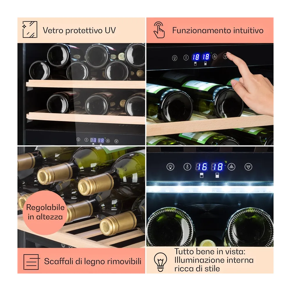 Klarstein Cantinetta Vino, Cantinetta Vino Refrigerata a Zona Doppia per Interno/Esterni, Frigo Bar, Cantina — 5