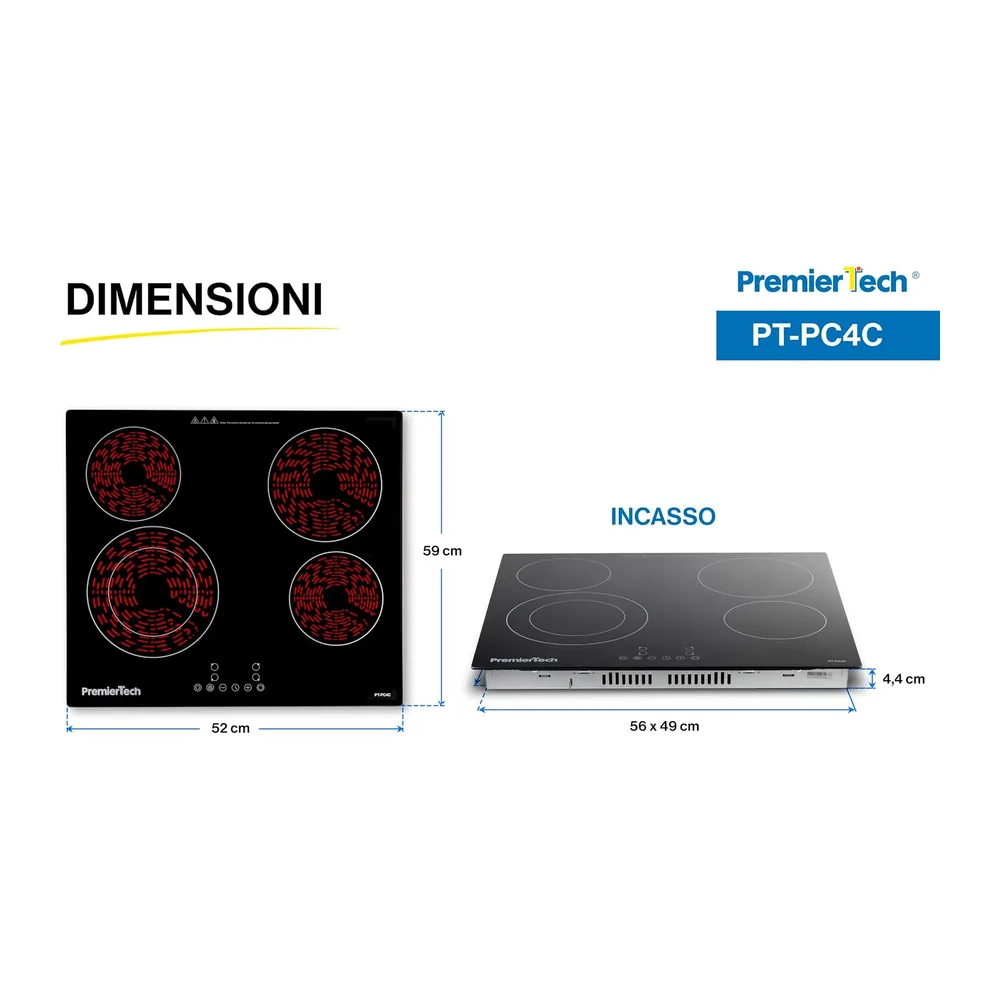 PremierTech Piano Cottura Vetroceramica da Incasso 4 Zone 60cm Nero PT-PC4C — 5