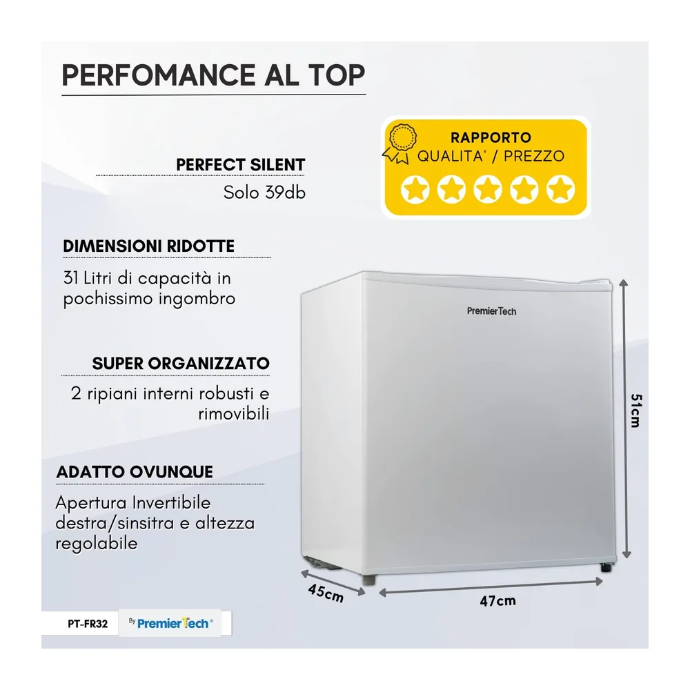 PremierTech Mini Congelatore 31 Litri Mini Freezer Piccolo 4 Stelle PT-FR32 [Classe di efficienza energetica — 4