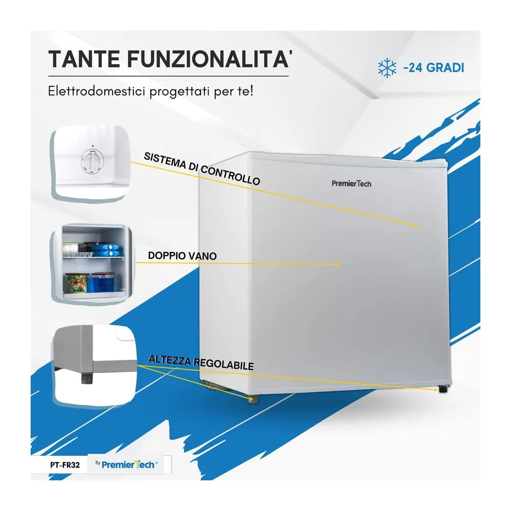 PremierTech Mini Congelatore 31 Litri Mini Freezer Piccolo 4 Stelle PT-FR32 [Classe di efficienza energetica — 5