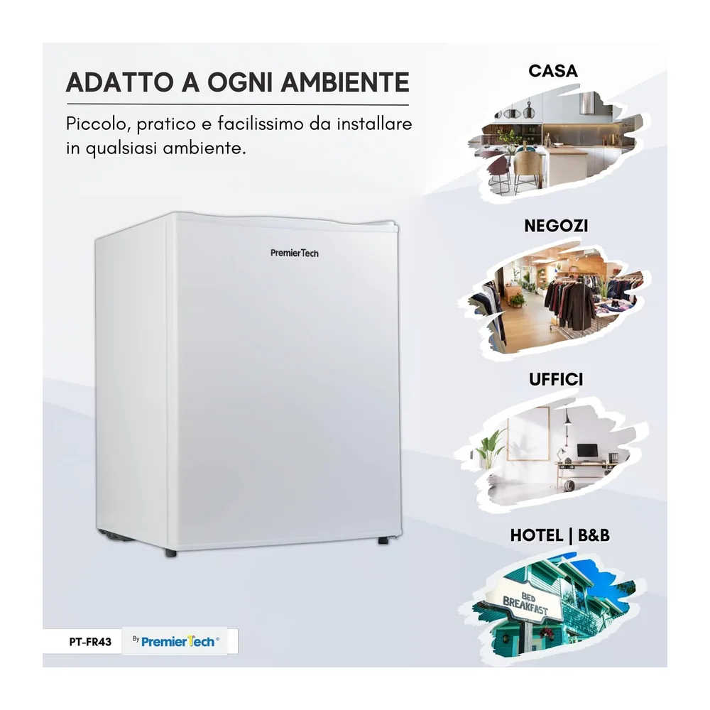 PremierTech Mini Congelatore Freezer 42 Litri da Tavolo Bianco Casa PT-FR43 [Classe di efficienza energetica — 2