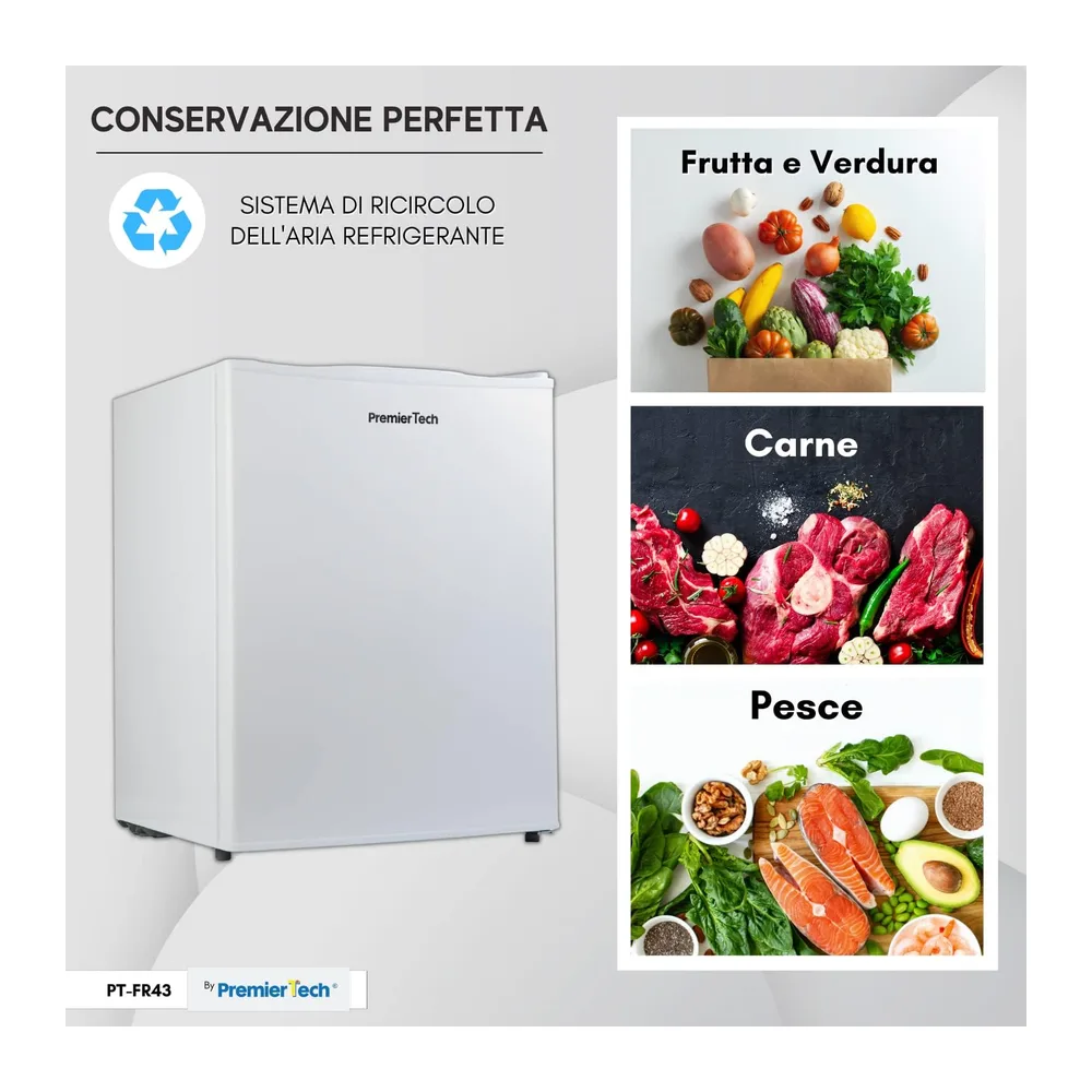 PremierTech Mini Congelatore Freezer 42 Litri da Tavolo Bianco Casa PT-FR43 [Classe di efficienza energetica — 3