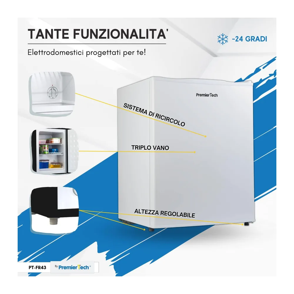PremierTech Mini Congelatore Freezer 42 Litri da Tavolo Bianco Casa PT-FR43 [Classe di efficienza energetica — 5