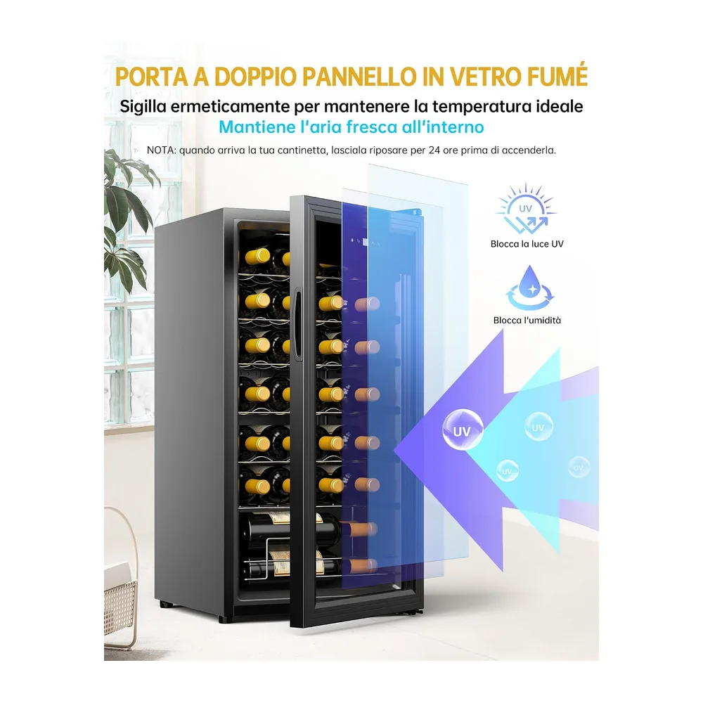 WIE Cantinetta Vino, 28 Bottiglie Cantina Vino Refrigerata, 82L Monotemperatura Cantinetta, Vetri Anti UV, — 5