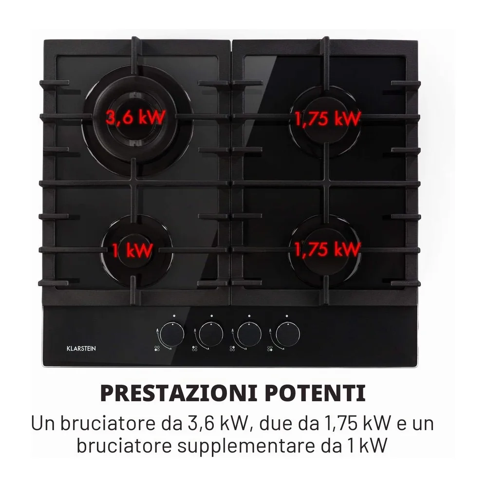 KLARSTEIN Ignito - Piano Cottura a Gas, Piastra da Incasso, Bruciatore Sabaf, Gas Naturale/Gas Propano, — 6