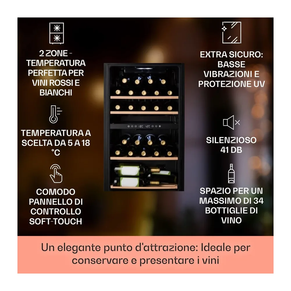 Klarstein Cantinetta Vino, Cantinetta Vino Refrigerata a Zona Doppia per Interno/Esterni, Frigo Bar, Cantina — 2