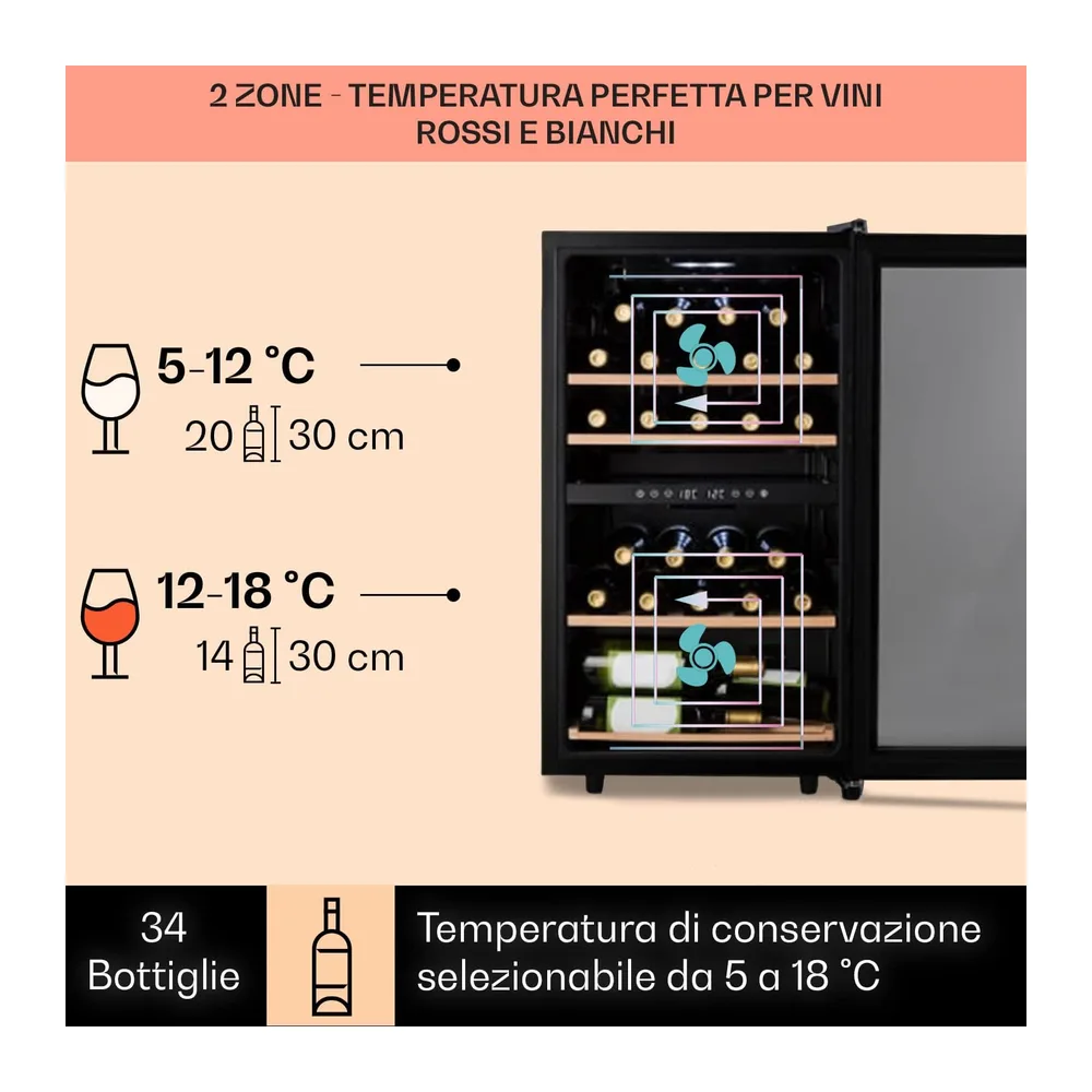Klarstein Cantinetta Vino, Cantinetta Vino Refrigerata a Zona Doppia per Interno/Esterni, Frigo Bar, Cantina — 3