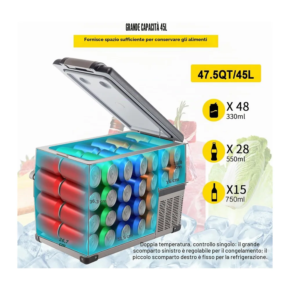 VEVOR Frigorifero Portatile, 45 L Compressore Portatile, 60W Frigorifero per Auto, 27 x 14 x 18 Pollici, — 2