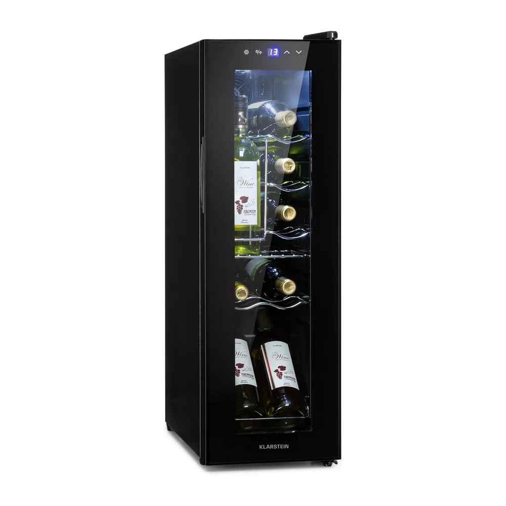 KLARSTEIN Shiraz Cantinetta Vino Nero – 12 Bottiglie, 32 L, 1 Zona | Frigo Vino a Libera Installazione, Porta