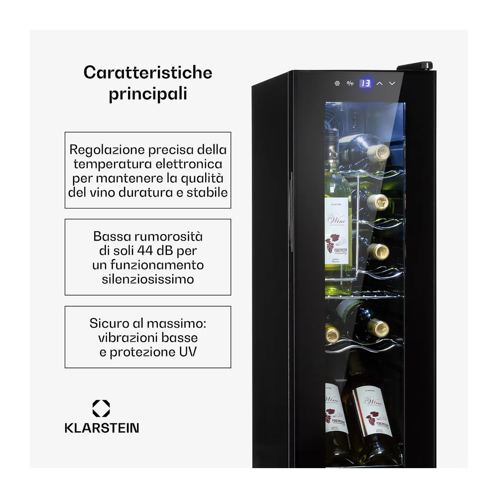 KLARSTEIN Shiraz Cantinetta Vino Nero – 12 Bottiglie, 32 L, 1 Zona | Frigo Vino a Libera Installazione, Porta — 2
