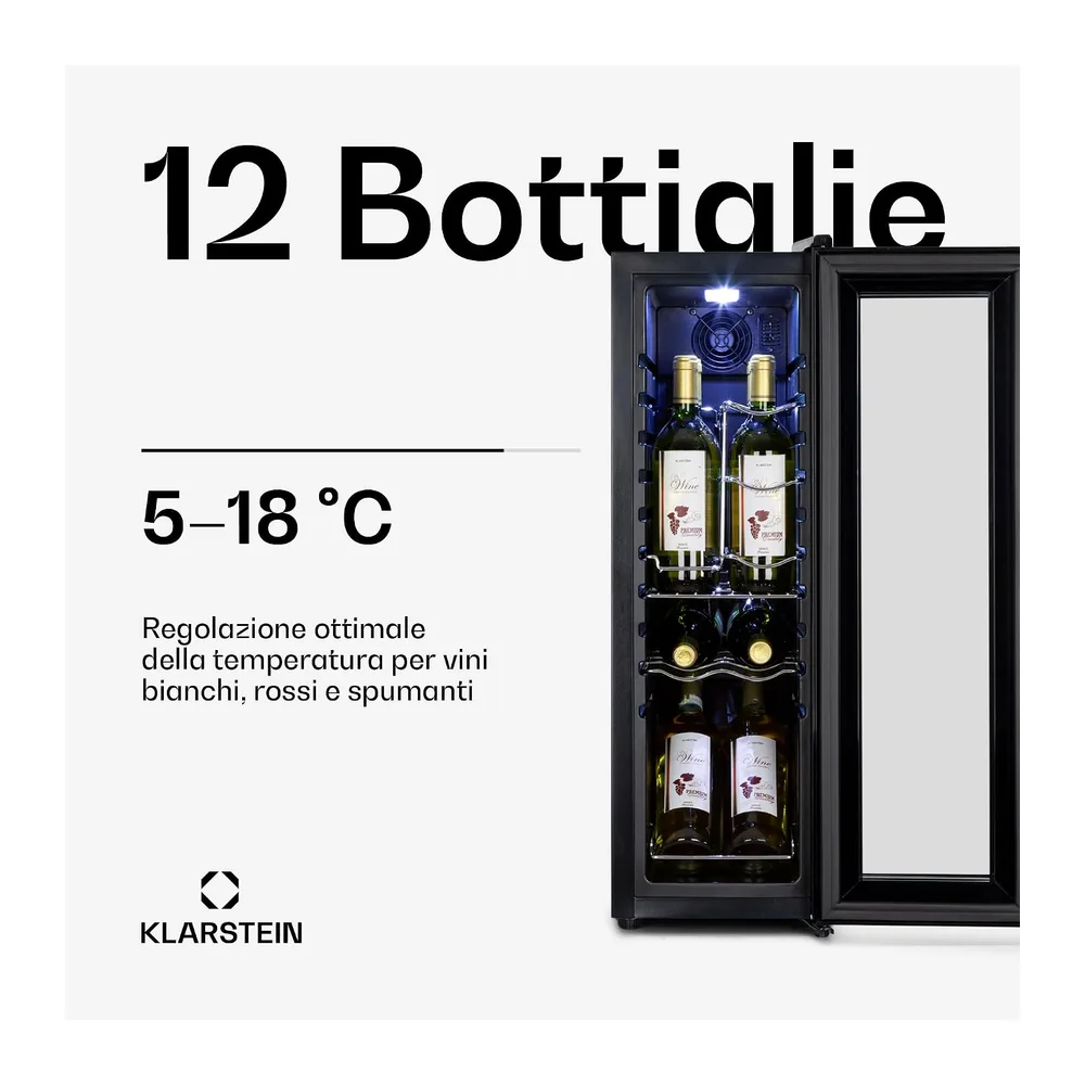 KLARSTEIN Shiraz Cantinetta Vino Nero – 12 Bottiglie, 32 L, 1 Zona | Frigo Vino a Libera Installazione, Porta — 3
