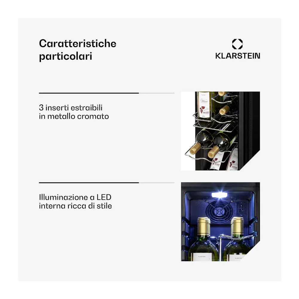 KLARSTEIN Shiraz Cantinetta Vino Nero – 12 Bottiglie, 32 L, 1 Zona | Frigo Vino a Libera Installazione, Porta — 4