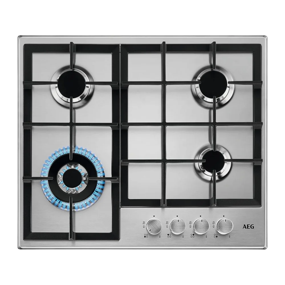 AEG HGB64400SM Piano Cottura a Gas 60 cm 4 Fuochi Griglie in Ghisa Inox [Classe di efficienza energetica F]