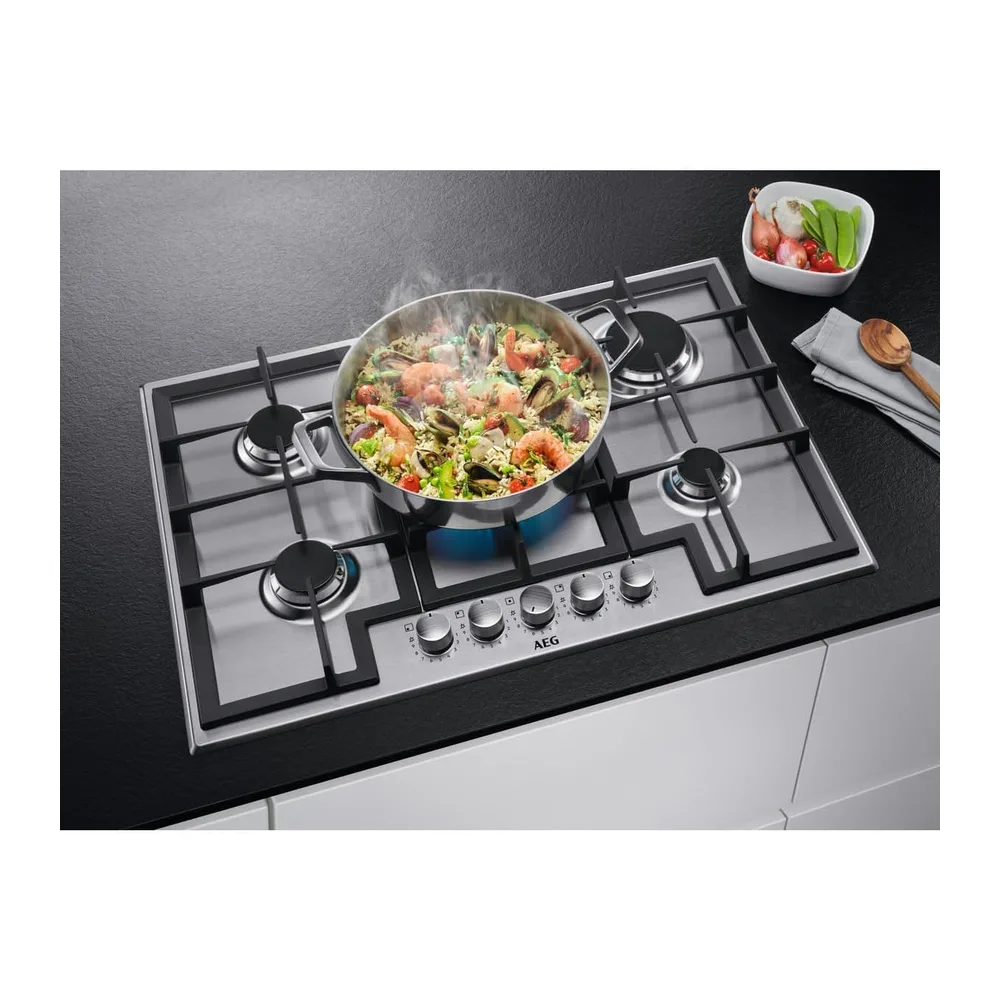 AEG HGB75400SM Piano Cottura a Gas 75 cm 5 Fuochi Griglie in Ghisa Inox — 2