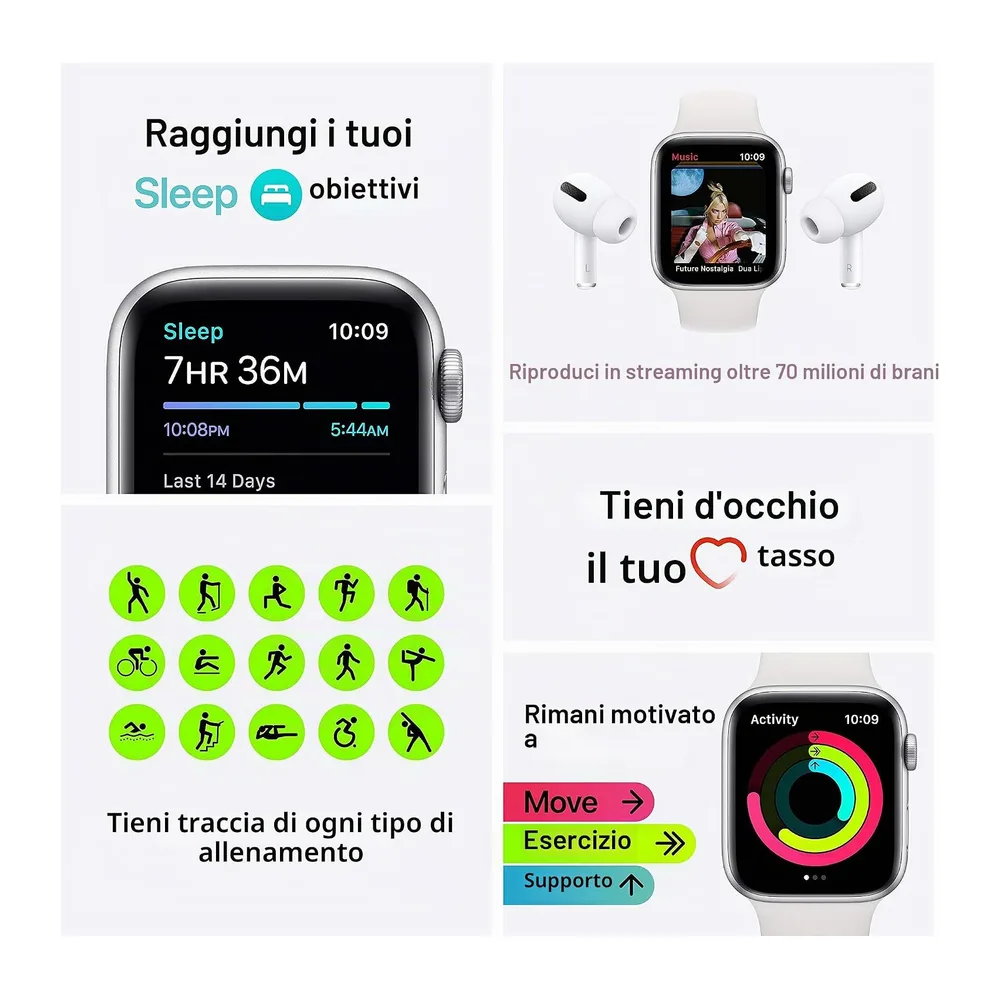 Apple Watch SE (GPS, 40MM) - Case Grigio Siderale in Alluminio con Cinturino Sport Nero (Ricondizionato) — 5