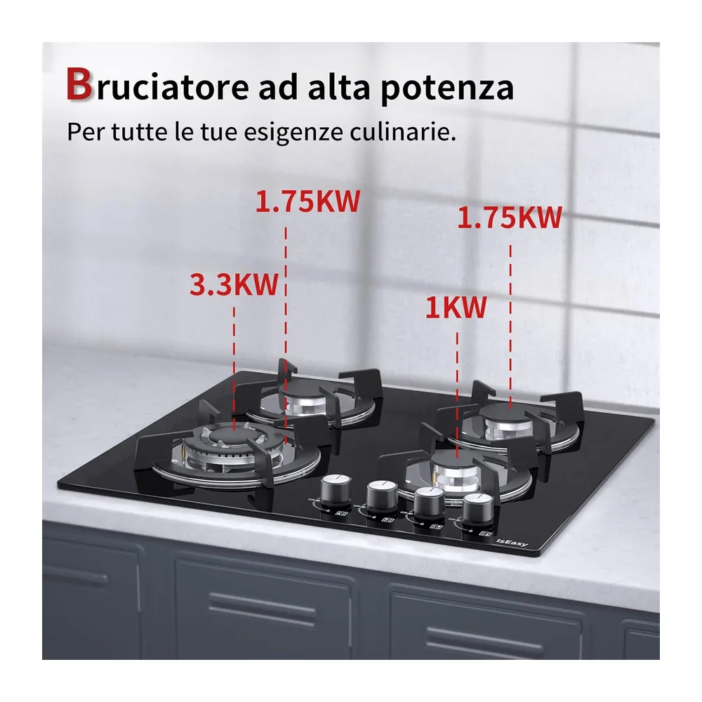 Piano Cottura a Gas 4 Fuochi da Incasso 60cm — 3