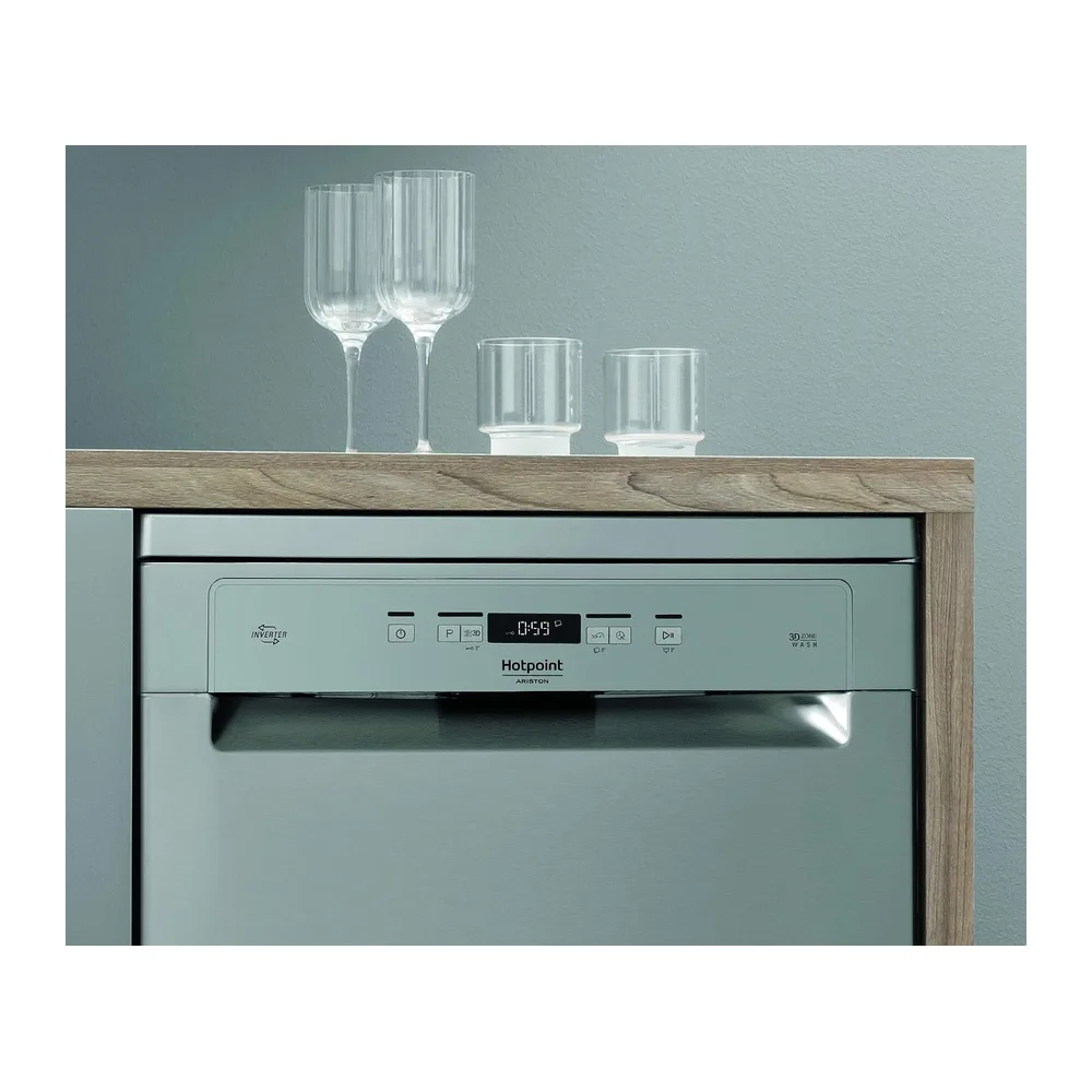 Hotpoint Ariston HFC 3C26 CW X, lavastoviglie verticale, 14 posti, terzo cestello, inox [Classe di efficienza — 3