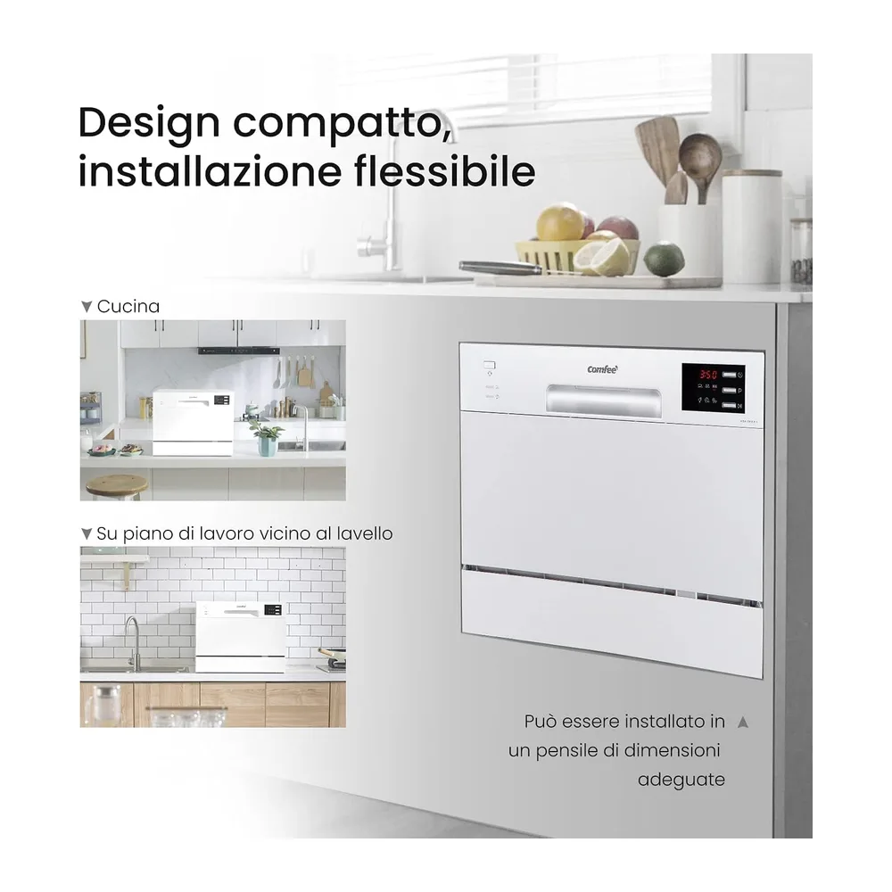 COMFEE Lavastoviglie da Tavolo, 6 Coperti, 6 Programmi di Lavaggio, Bianco [Classe di efficienza energetica F] — 3