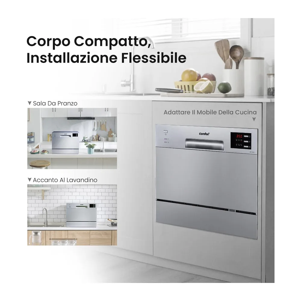 COMFEE' Lavastoviglie compatta da tavolo TD602E-S Mini lavastoviglie con 6 coperti — 3