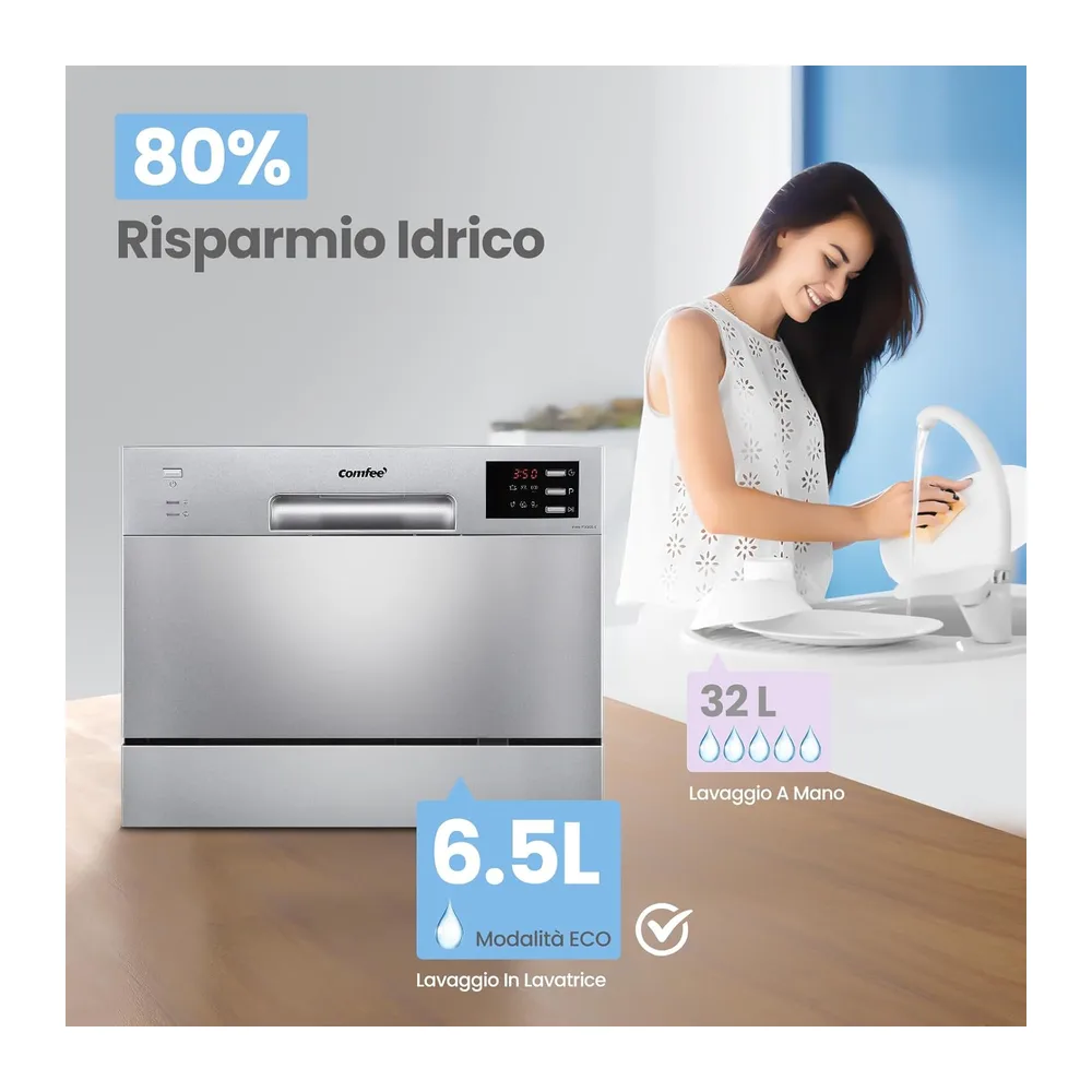 COMFEE' Lavastoviglie compatta da tavolo TD602E-S Mini lavastoviglie con 6 coperti — 6