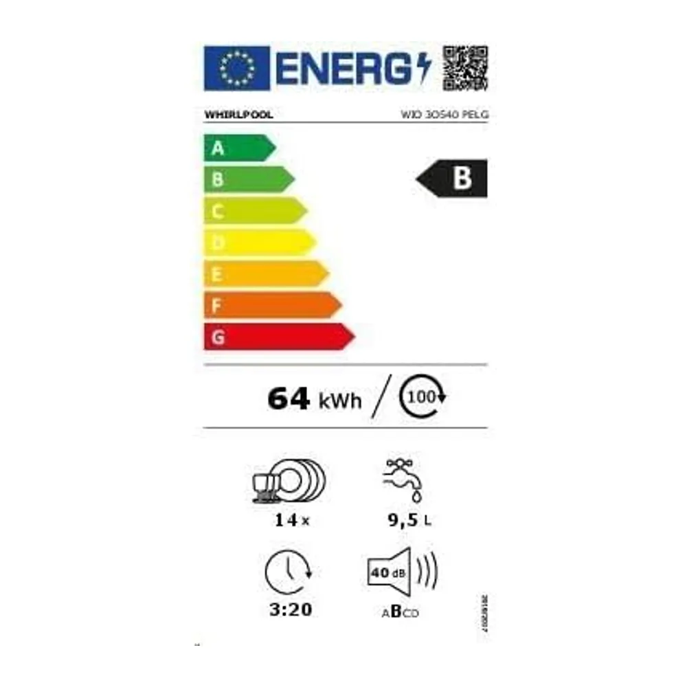 Whirlpool WIO 3O540 PELG - Lavastoviglie n° 14 Coperti [Classe energetica B] da 60 CM [Classe di efficienza — 5