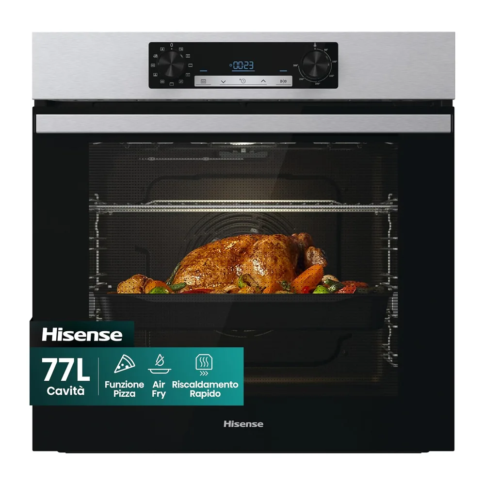Hisense BI62216AX - Forno da Incasso Multifunzione 77 L, Termoventilato, 11 Funzioni di Cottura, Pizza 300°C,