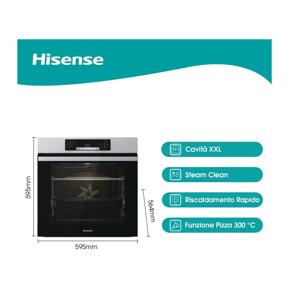 Hisense BI62216AX - Forno da Incasso Multifunzione 77 L, Termoventilato, 11 Funzioni di Cottura, Pizza 300°C, — 2