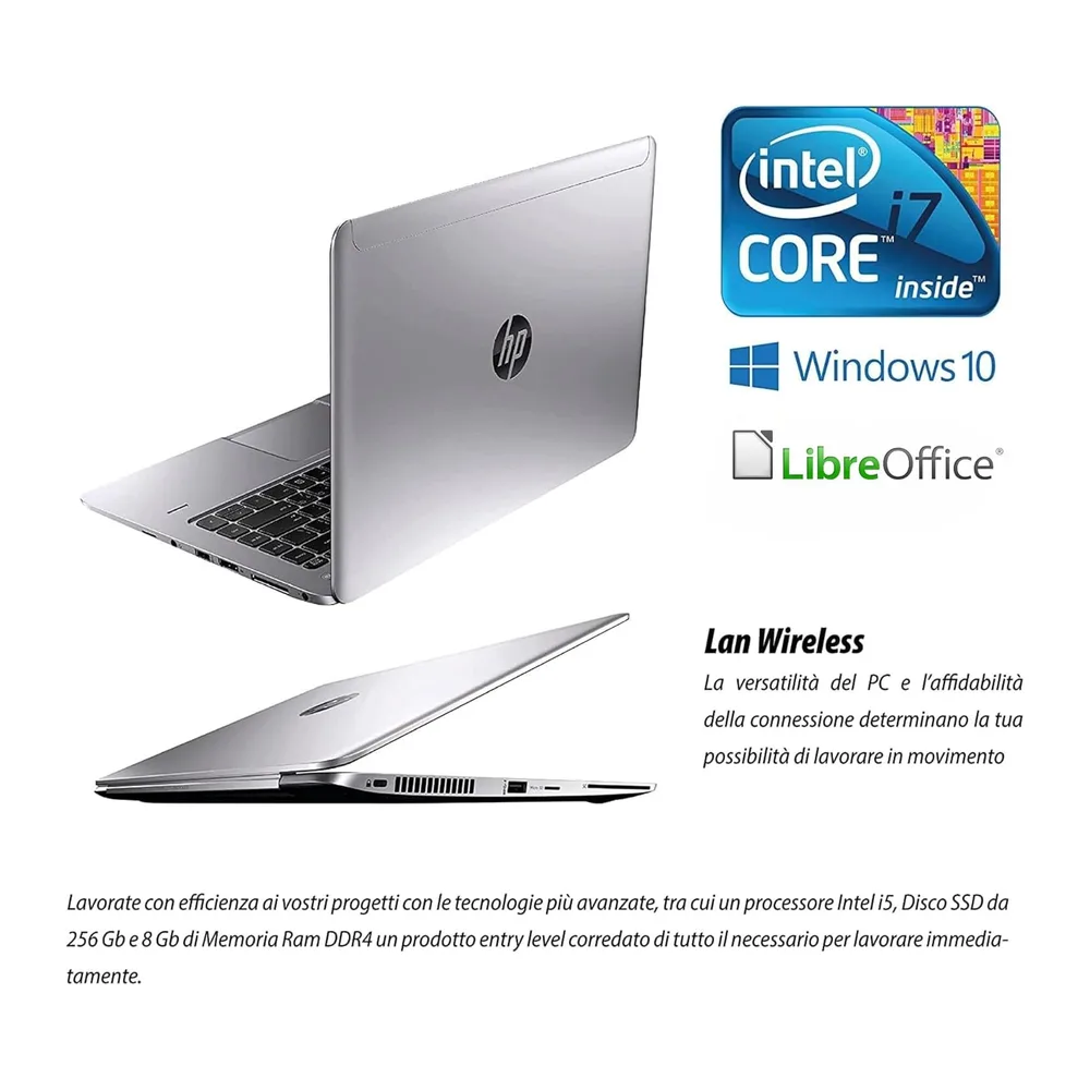 HP Elitebook Folio, Notebook Pc portatile Pronto All'uso, Display 14", Intel Core i7, Ram 8GB, SSD 240GB, Win — 5