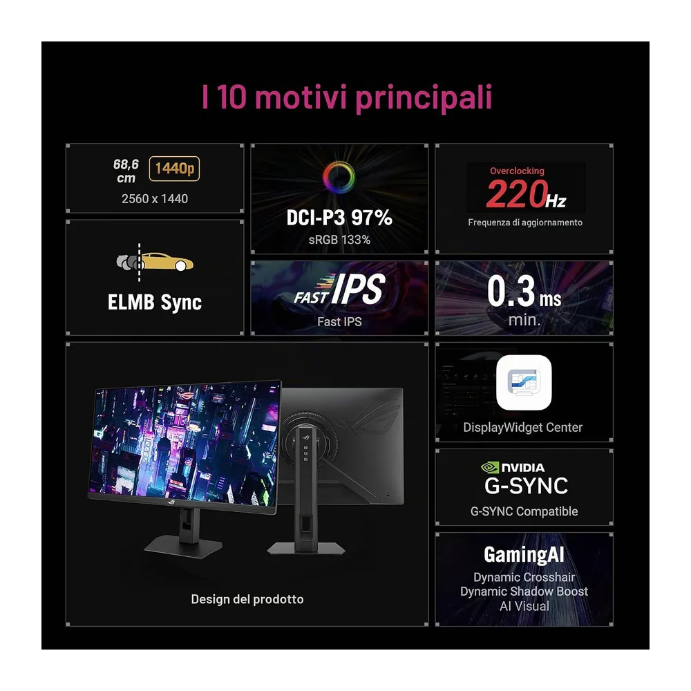 ASUS ROG STRIX XG27ACSR, Monitor Gaming da 27" HDR Fast IPS, Nero [Classe di efficienza energetica F] — 2