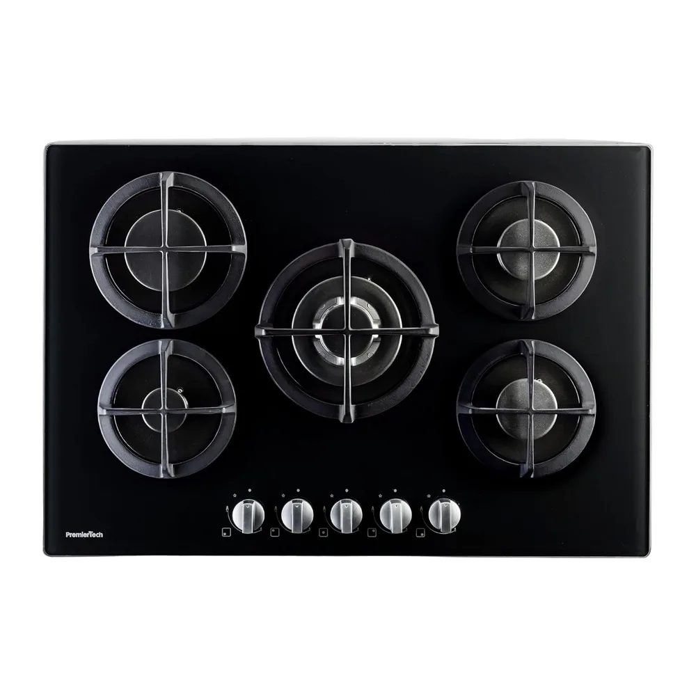 PremierTech Piano Cottura Gas 5 Fuochi 75cm Vetro Nero da Incasso PC5G75V — 2