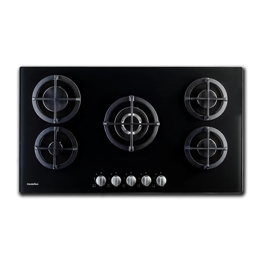 PremierTech Piano Cottura Gas 5 Fuochi 90cm Vetro Nero da Incasso PC5G90V — 2