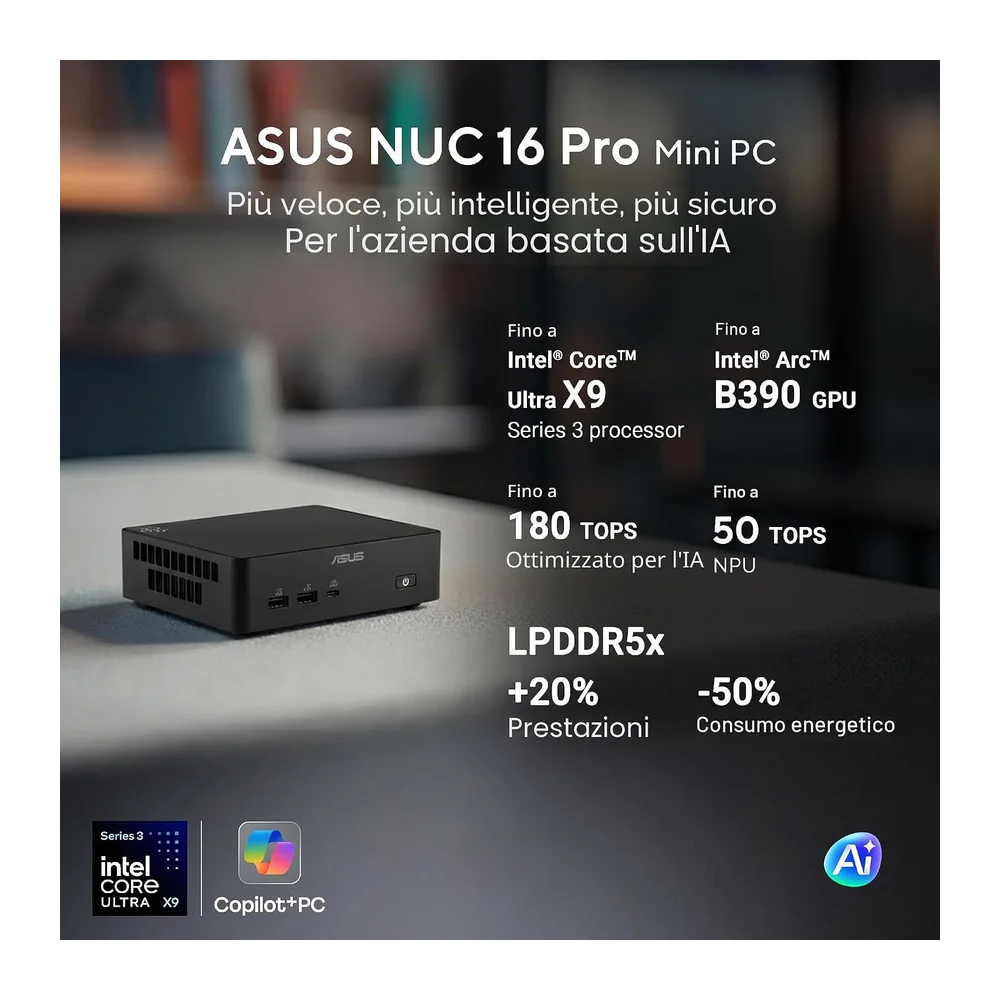 ASUS NUC 16 PRO, Intel Core U7 356H, Barebone (No Ram/SSD), Nero — 5