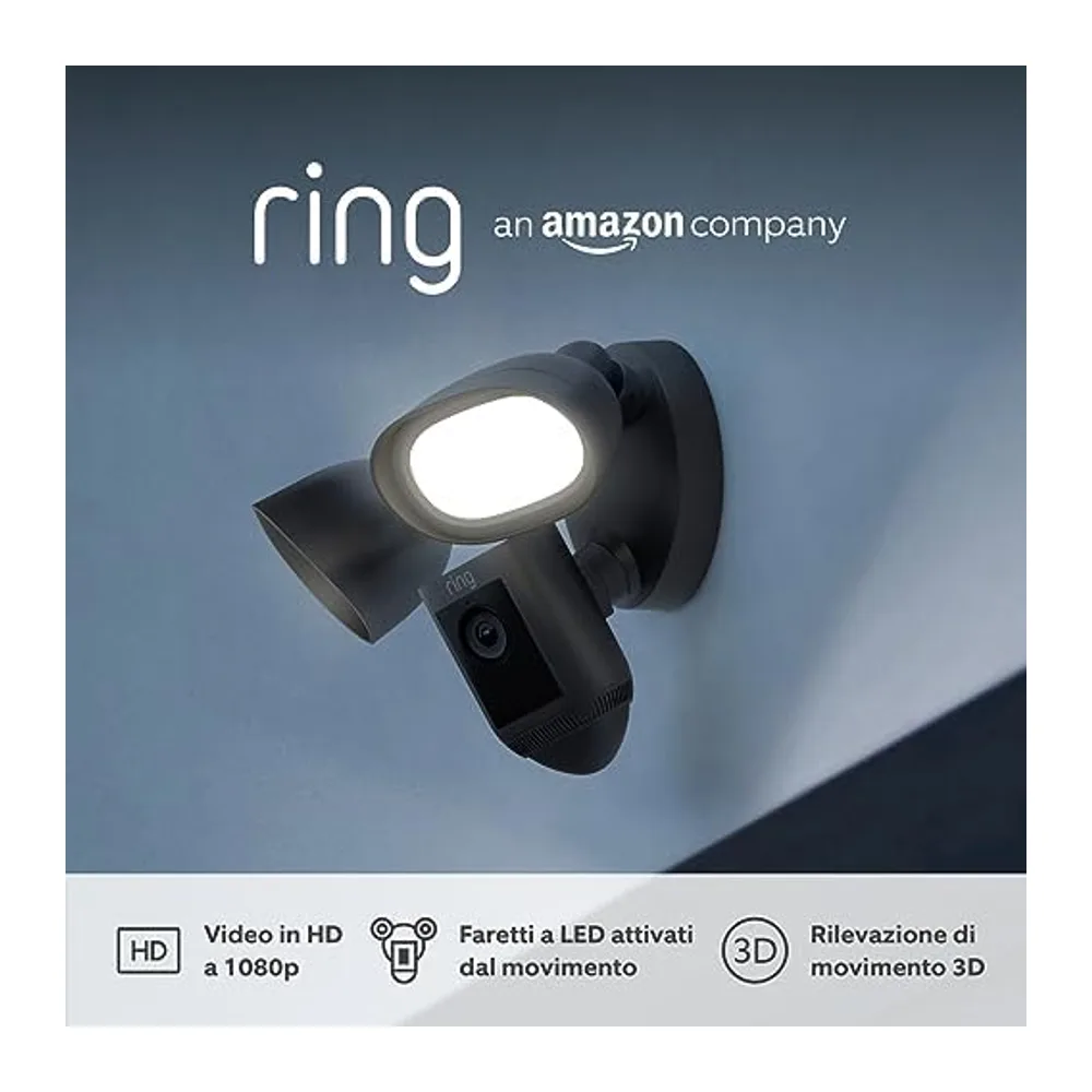 Ring videocamera Pro con proiettori Cablata (Floodlight Cam Wired Pro) |Video 2K con Ring Vision