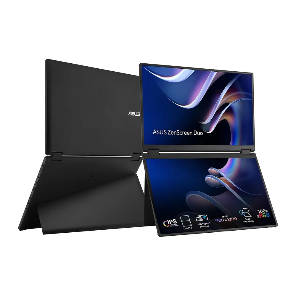 ASUS ZENSCREEN DUO MB14FCD, Monitor Pieghevole a 360° da 14" IPS FHD, Nero [Classe di efficienza energetica E]