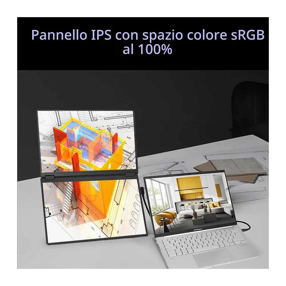 ASUS ZENSCREEN DUO MB14FCD, Monitor Pieghevole a 360° da 14" IPS FHD, Nero [Classe di efficienza energetica E] — 2